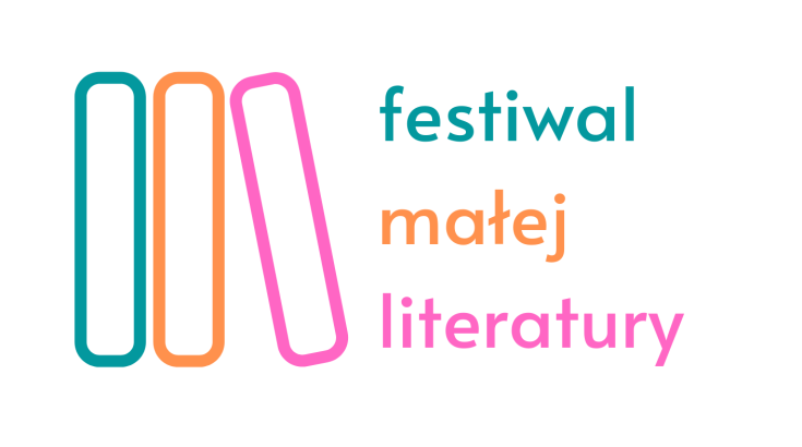 logo festiwalu trzy kolorowe książki ustawione pionowo