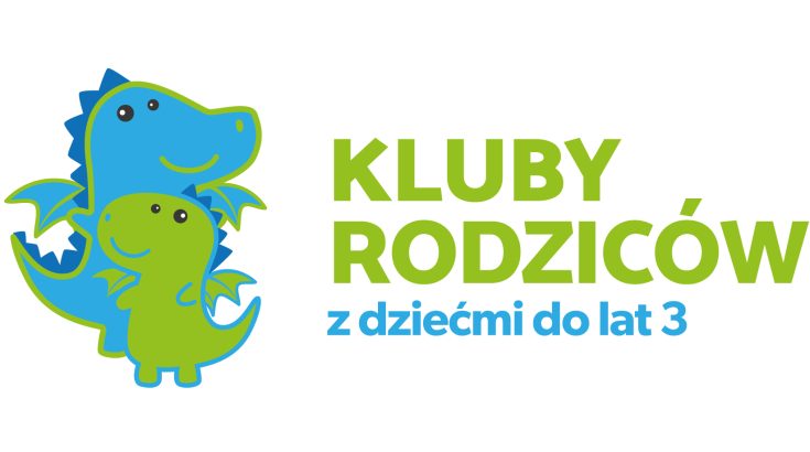 logotyp klubów rodziców duży niebieski smok przytula małego zielonego smoka