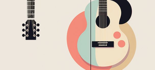 Grafika wektorowa: gitara na pastelowym tle.