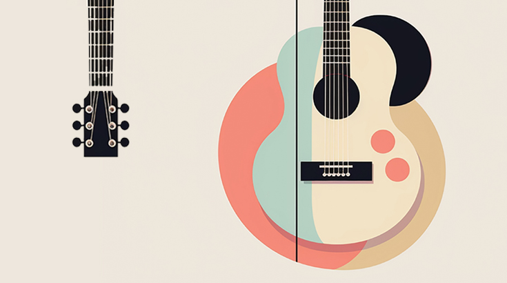 Grafika wektorowa: gitara na pastelowym tle.