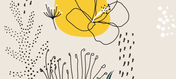Grafika: kwiat i rośliny, jak naszkicowane ołówkiem.