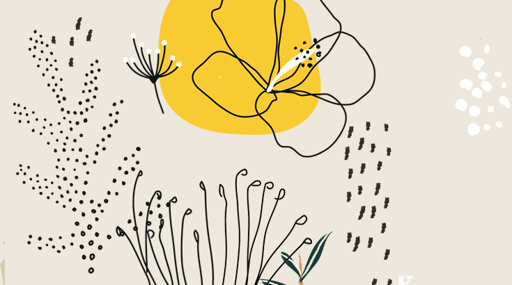 Grafika: kwiat i rośliny, jak naszkicowane ołówkiem.