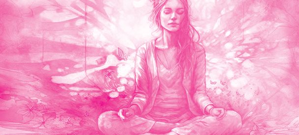 kobieta podczas medytacji w pozie lotosu grafika wektorowa w różowym kolorze