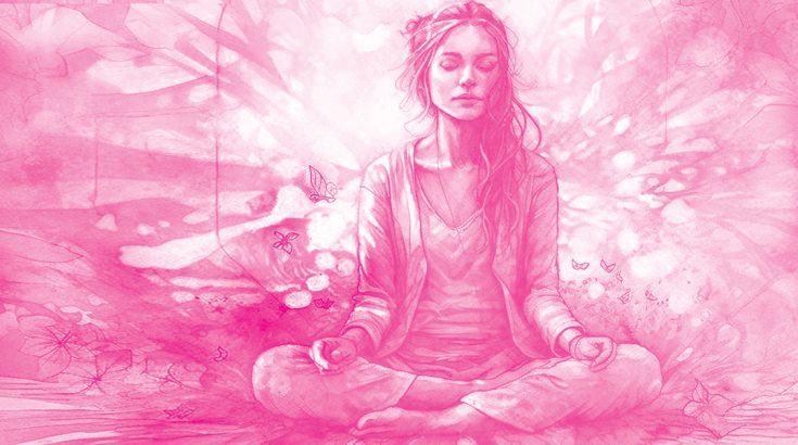 kobieta podczas medytacji w pozie lotosu grafika wektorowa w różowym kolorze