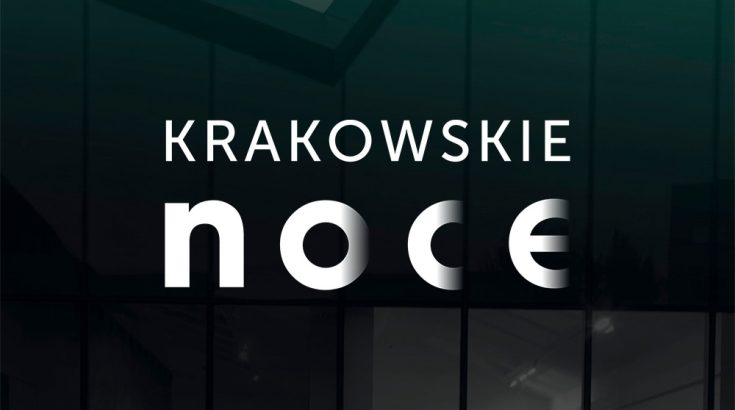 Biały napis na czarnym tle "Krakowskie Noce"