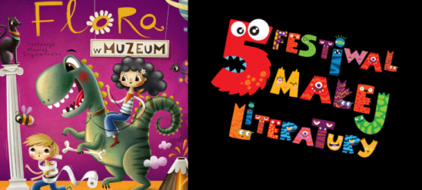 Po prawej stronie grafiki logo 5 edycji Festiwalu Małej Literatury a po lewej okładka książki Flora w muzeum
