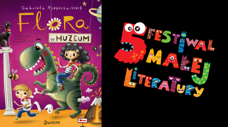 Po prawej stronie grafiki logo 5 edycji Festiwalu Małej Literatury a po lewej okładka książki Flora w muzeum
